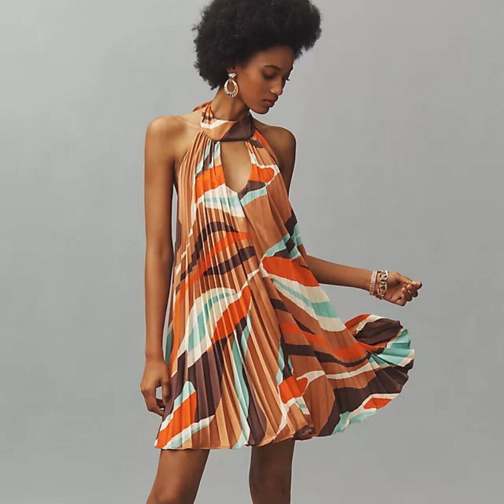 Anthropologie Hutch Halter Pleated Swing Mini Dress